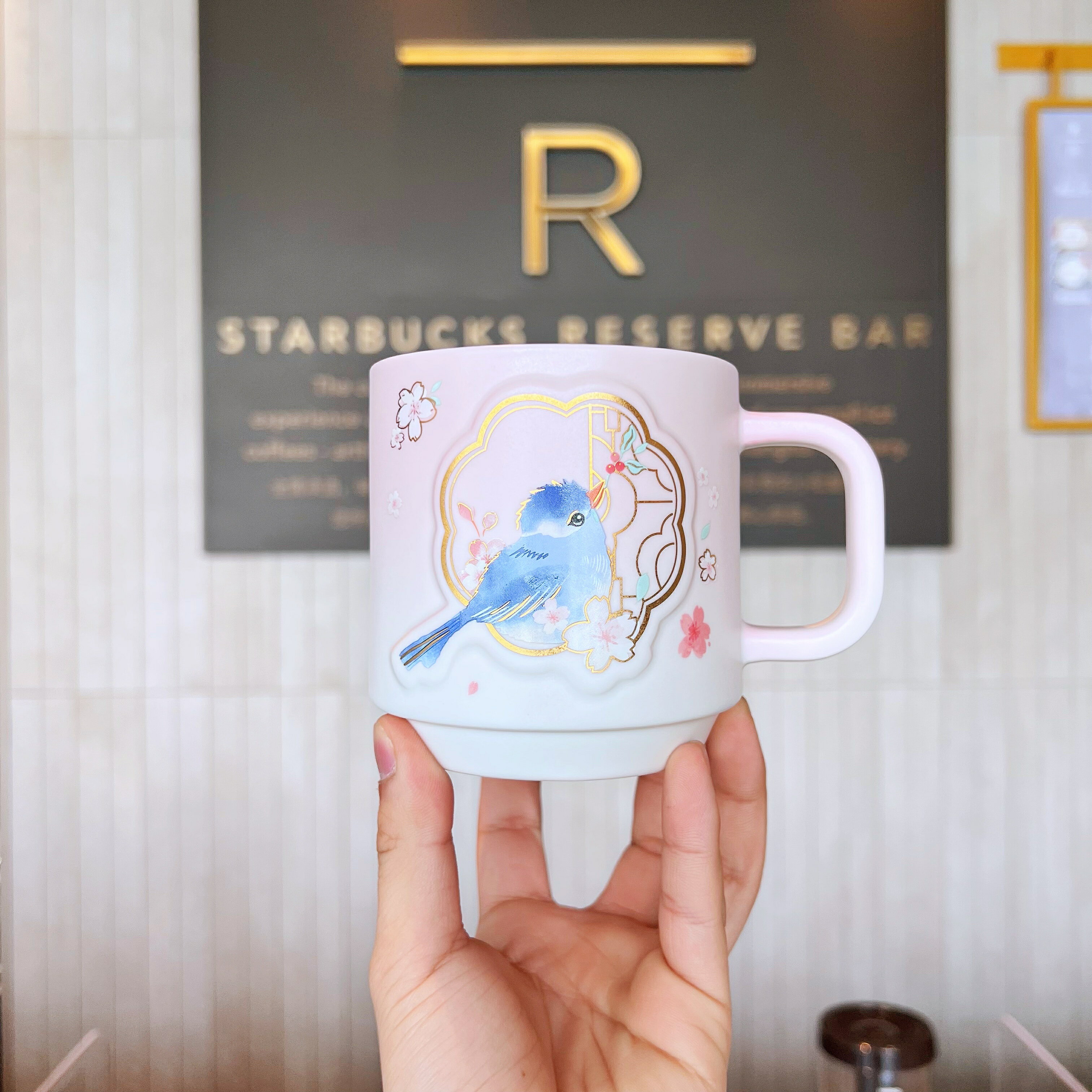 星巴克2022春季櫻花杯子小鳥窗景賞櫻復古陶瓷成人馬克咖啡喝水杯