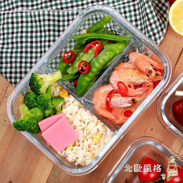 一件8折免運 分隔玻璃飯盒微波爐帶隔層保鮮盒2分格便當密封碗