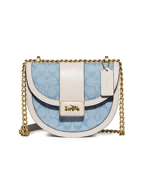 Alie Signature Jacquard Chambray & Leather Saddle Bag