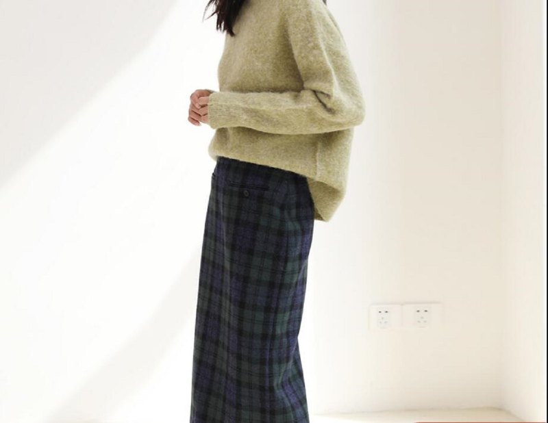 KOOW／夜鶯 日產英國羊毛呢 復古格紋粗花呢半身裙