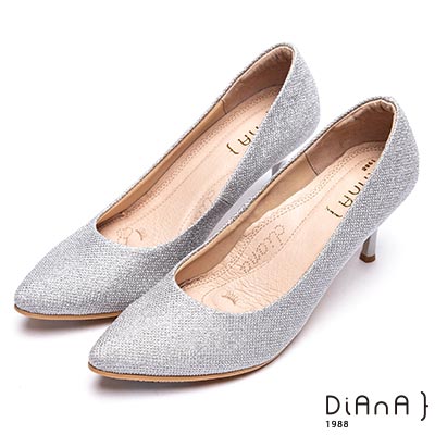 DIANA進口鑽石紋布亮眼高跟鞋(婚鞋推薦)-漫步雲端焦糖美人款-白銀