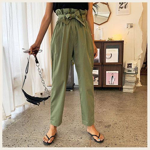 ✦Styleon✦正韓。修長花苞高腰綁帶直筒九分長褲。韓國連線。韓國空運。0619。