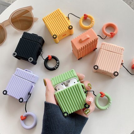 Airpods保護套 純色硅膠個性創意行李箱指環軟殼防摔