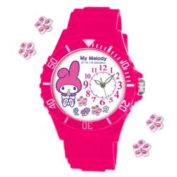 【SANRIO 三麗鷗】偏機芯貼鑽系列 運動彩帶手錶 - My Melody美樂蒂 40mm桃紅色