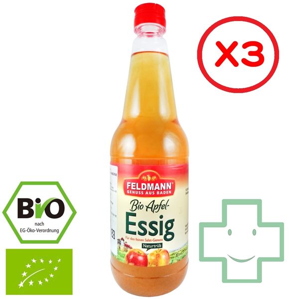 ✿✿✿【福健佳健康生活館】德國原裝進口 Feldmann Apfelessig 費德曼有機蘋果醋 750G*3瓶
