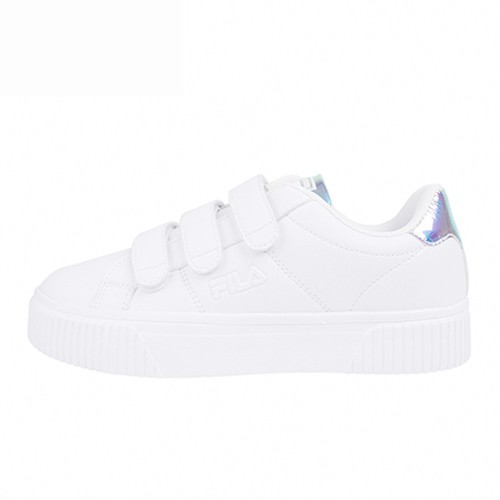 【FILA】C310T 厚底甜品魔鬼氈白色女休閒鞋-銀炫光(5-C310T-118)