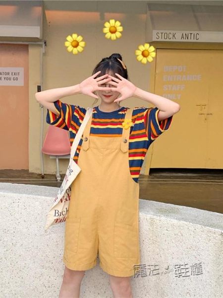 吊帶褲 女裝韓版寬鬆百搭休閒短褲少女工裝背帶褲學生闊腿褲子潮 魔法鞋櫃