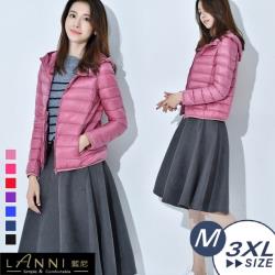 ◎連帽設計|◎短版修身|◎輕薄有型品牌定位:流行時尚品牌:LANNI藍尼款式:羽絨外套適穿性別:女生尺寸:M,L,XL,XXL,XXXL版型:正常主材質:動物毛料材質說明:內容物:外套一件材質：面料: