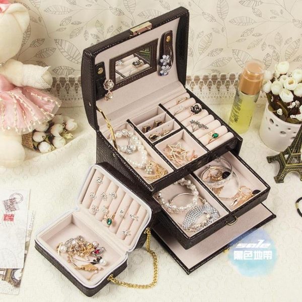 首飾盒 歐式韓國公主手飾收納盒手鐲飾品盒項鍊耳釘耳環帶鎖收納盒 6色