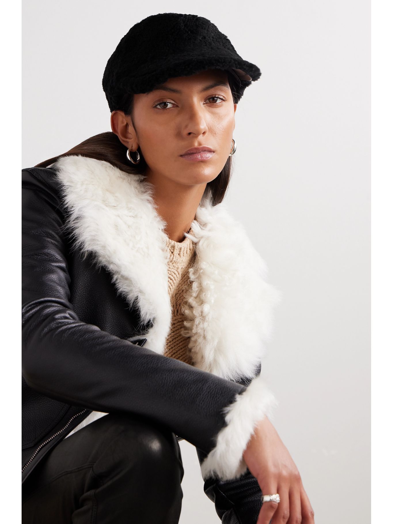 YVES SALOMON Shearling baseball cap