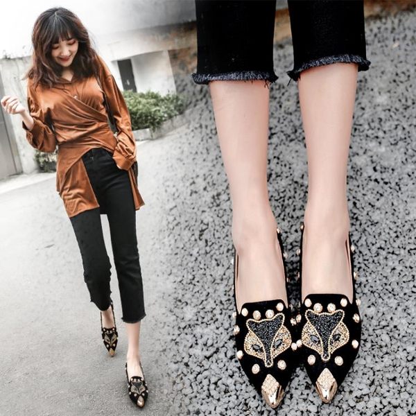 網紅女鞋 新款春季百搭水鉆尖頭淺口單鞋女中跟高跟鞋女粗跟鞋