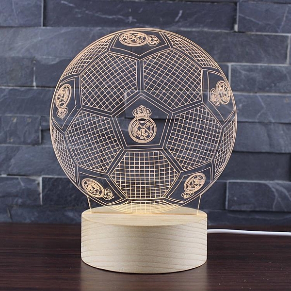 運動系列櫸木3d小夜燈 LED亞克力燈 足球籃球木制臺燈 創意禮物
