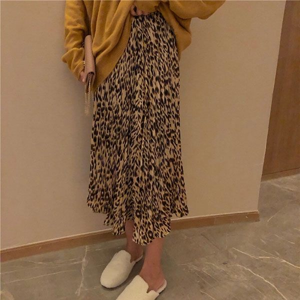 豹紋 百折裙 長裙 A字裙 百褶裙 百摺裙 傘擺裙 裙子 洋裝 顯瘦 NXS