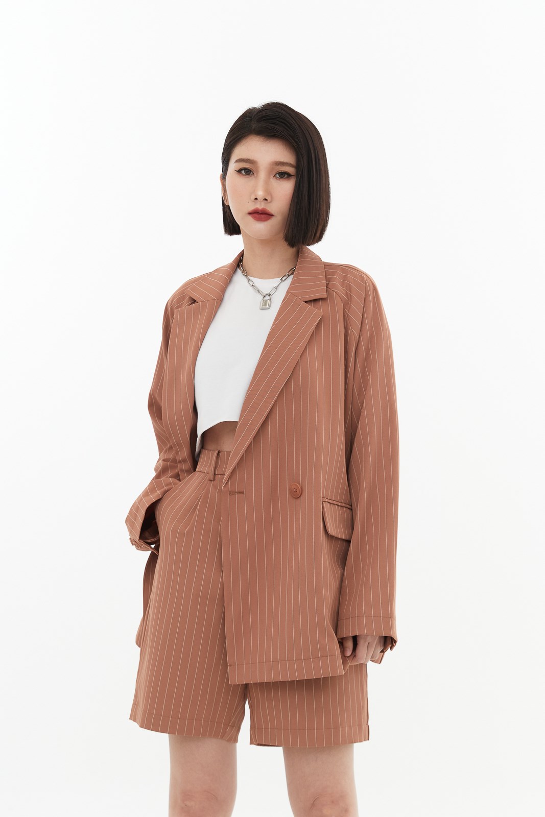 歐美細直條西裝外套