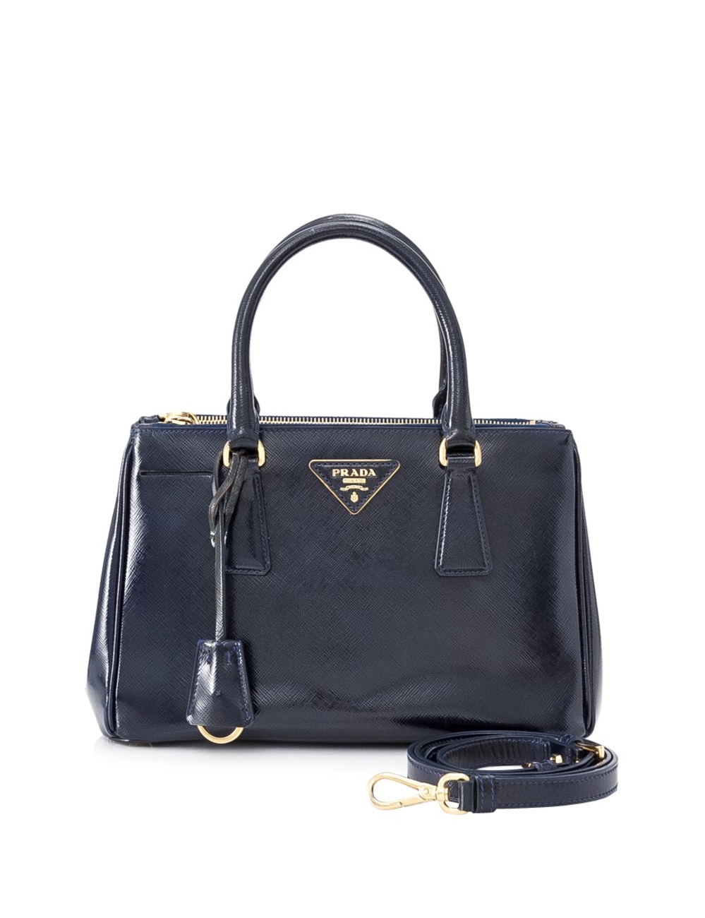 Exterior - Saffiano vernice leather - Gold tone hardware - Double top handles, adjustable and detach