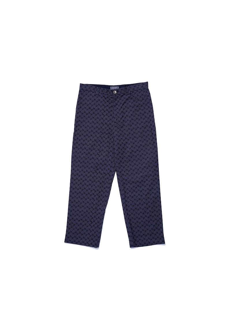 黑色格子繡花長褲, 選用薄棉布,內有半裡,質地清涼. 中性款, 男生M/L碼, 女生L碼或以上都適合.