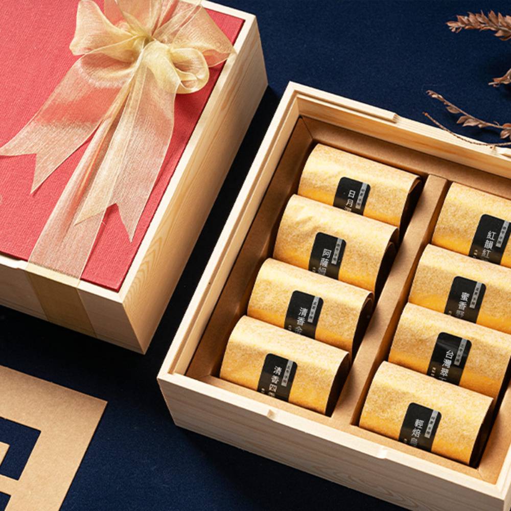 【心茶】端午禮盒 | 山水八福 - 8款台灣經典茶 | 松木盒精裝 | 茶葉禮盒