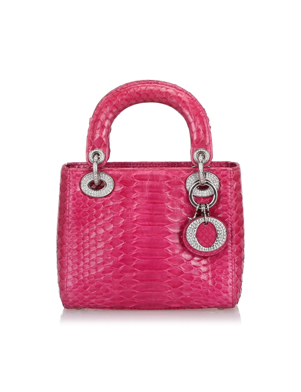 Product Details: Pink Dior Mini Python Lady Dior Handbag Bag. The Lady Dior features a python leathe
