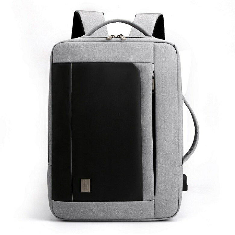 商務多功能USB電腦後背包(淺灰色) [大買家]