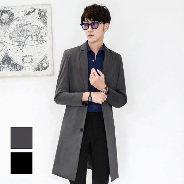 男 素面/風衣/長版/西裝 L AME CHIC 極致紳士西裝領純色長版風衣外套【ETCO090708】