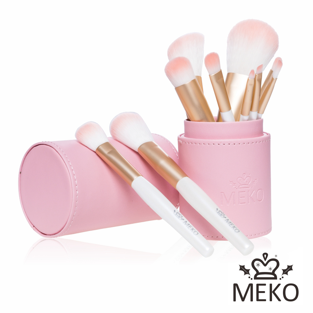 【MEKO】PINK粉嫩刷具10件組(含收納筒)