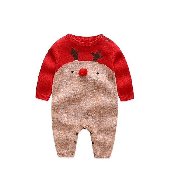 聖誕兒童服 童裝秋冬男女兒童連體衣針織哈衣圣誕兒童衣服毛線連身衣