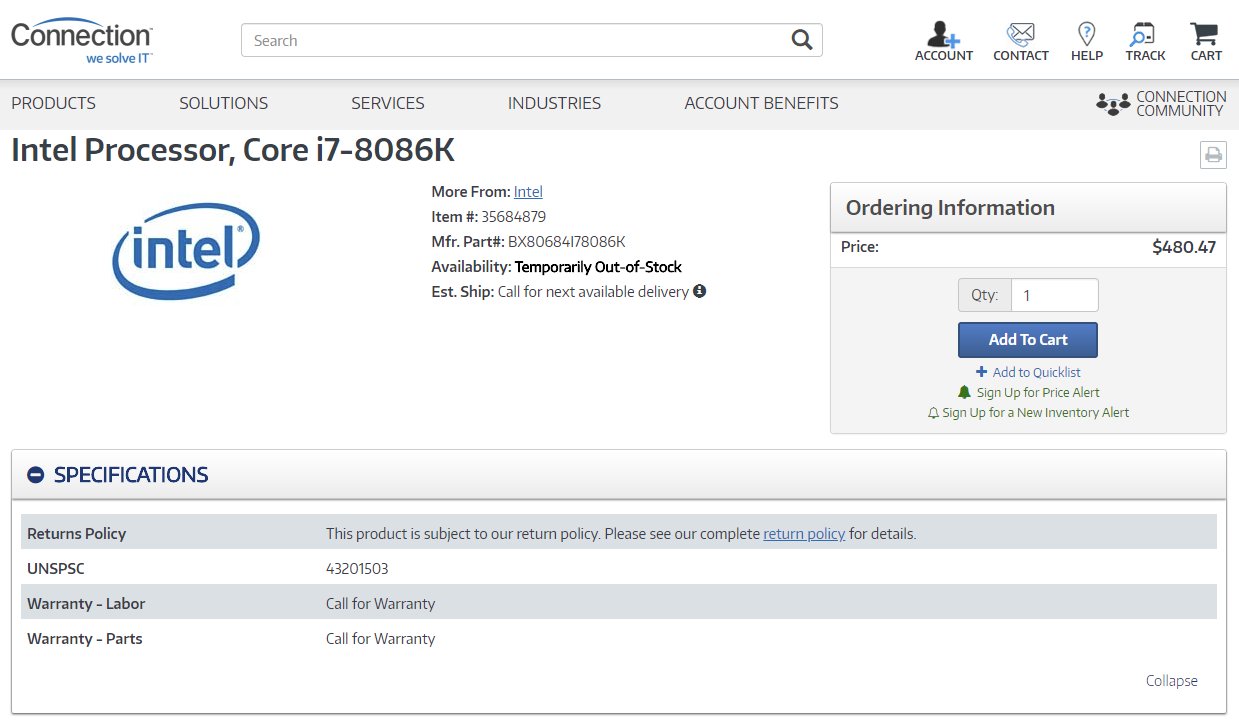 Intel 8086 處理器 40 週年紀念版成真！時脈突破 5GHz 的 Core i7-8086K 現身購物網站