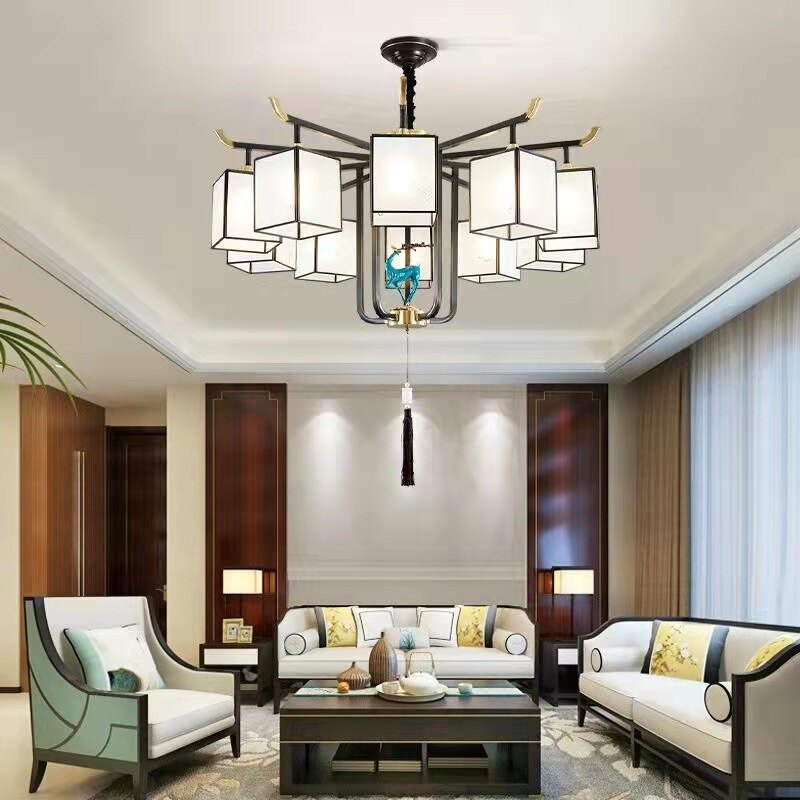 新中式吊燈全銅客廳燈簡約餐廳燈現代中式臥室燈大氣中國風吊燈
