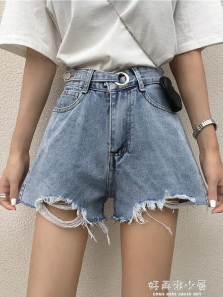 夏季韓版破洞牛仔褲短褲女寬鬆顯瘦直筒褲寬管褲高腰2019新款褲子 好再來小屋