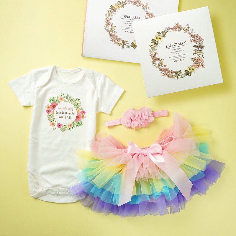 寶寶誕生花環 魔法少女色 客製短袖包屁衣 3件組禮盒 周歲 滿月