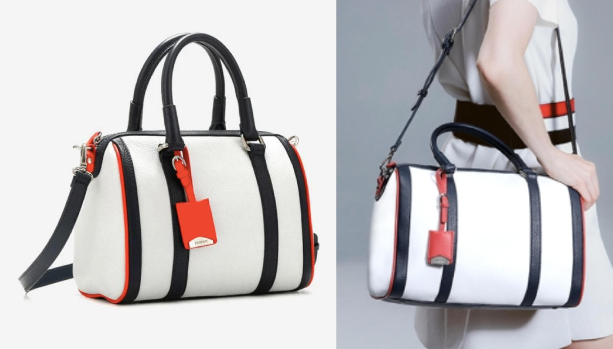 優雅兩用條紋波士頓包