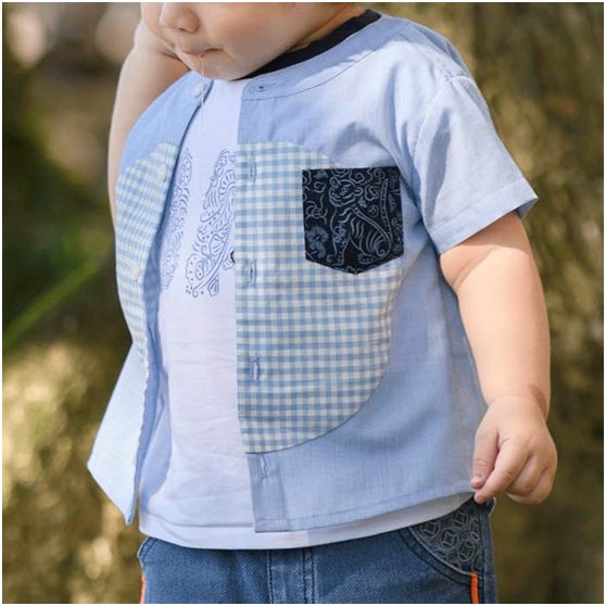 Yuan 圓 男嬰個性福圓虎紋短袖襯衫-淺藍 (1號/2號)