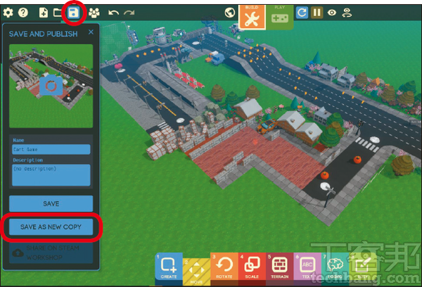 11.當遊戲地圖大功告成或告一段落，別忘了點選左上角的「儲存」圖示，將其存成新的企劃案。