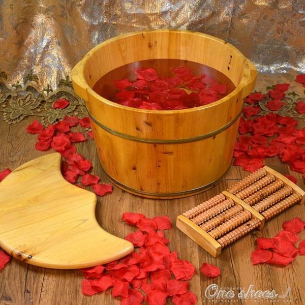 泡腳桶 香柏木泡腳木桶足沐浴桶木盆洗腳木盆帶蓋按摩器加厚家用 艾莎嚴選YYJ