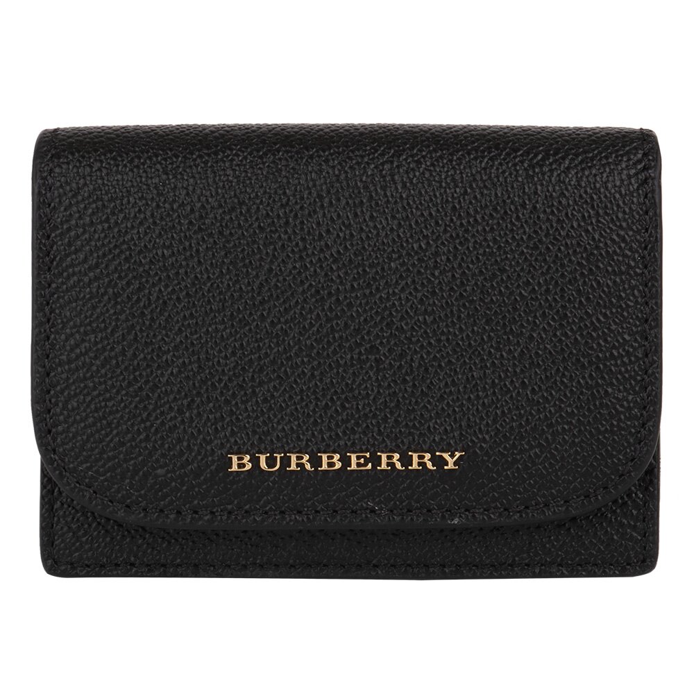 BURBERRY 金字logo顆粒紋釦式卡夾/零錢包(黑) (160800-09)
