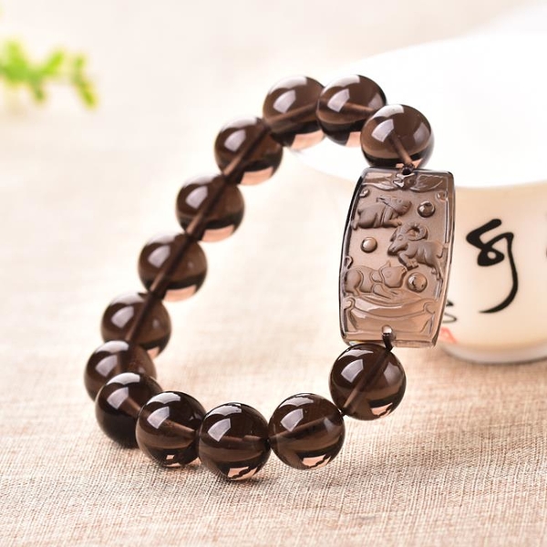 TTikk HANya~天然冰種黑曜石三合生肖貴人手鍊生肖豬兔羊亥卯未男女首飾品手串