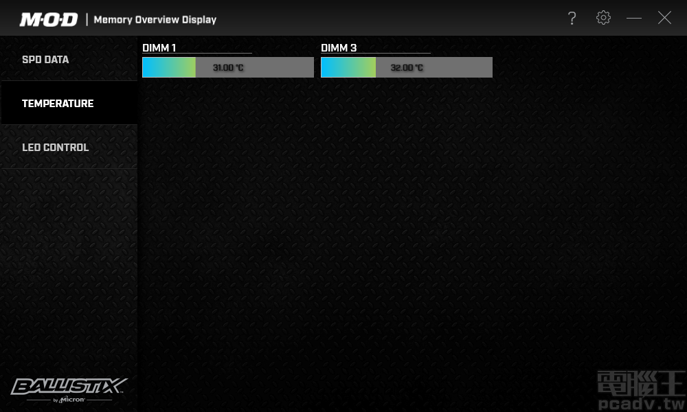 ▲ Ballistix Elite DDR4-4000 8GB 記憶體模組溫度示意，於 Windows 10 桌面待機分別為 31℃ 與 32℃。（室溫 25℃）。