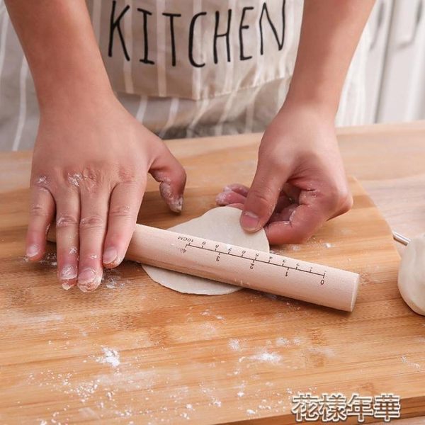 帶刻度實木搟面杖家用趕餃子皮桿面棍小號烘焙餃子搟面棒搟面棍