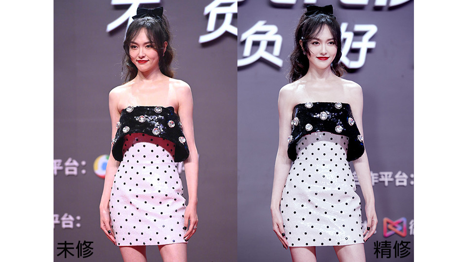 女星紅毯造型未修vs精修1：唐嫣