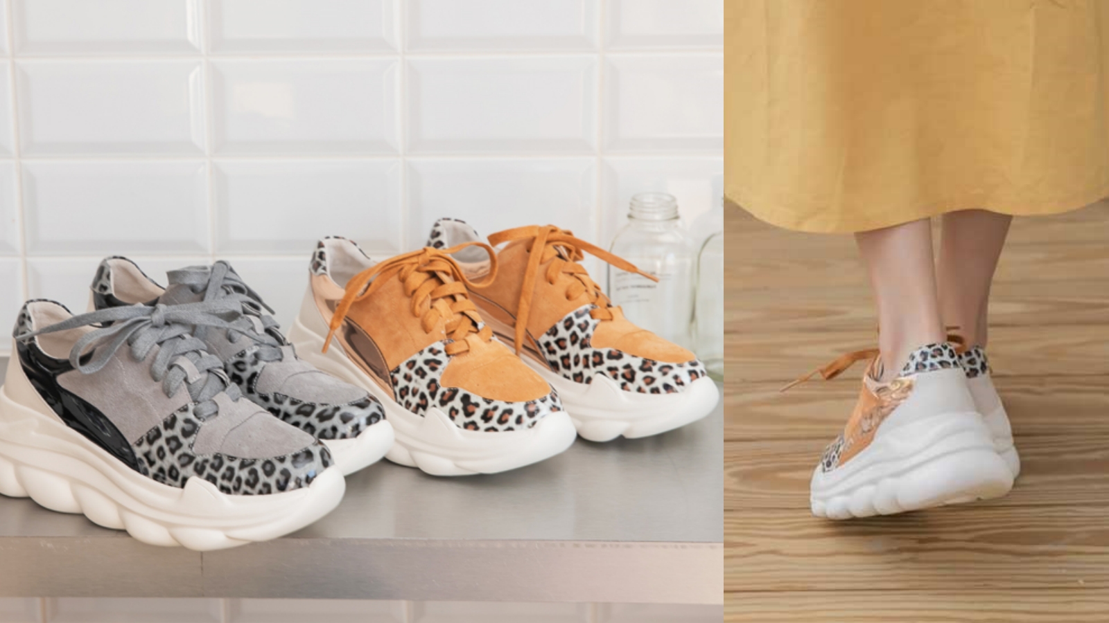 異材質拼接豹紋真皮雲朵休閒鞋