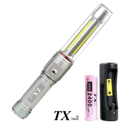 使用COB LED,亮度高省電 COB白光+紅光,可做指揮棒 上有掛勾下有磁鐵,適合各種環境 附台灣認證18650鋰充電池 認證字號R54639