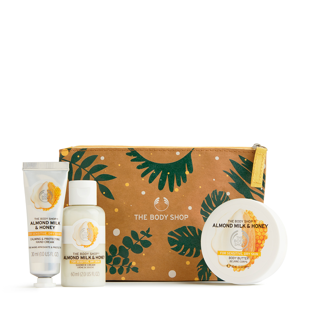 內含：杏奶花蜜沐浴乳60ml+杏奶花蜜滋養霜50ml+杏奶花蜜護手霜30ml