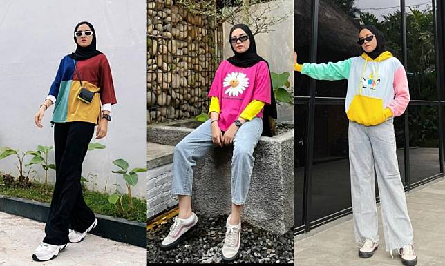 retro colorful outfit hijab