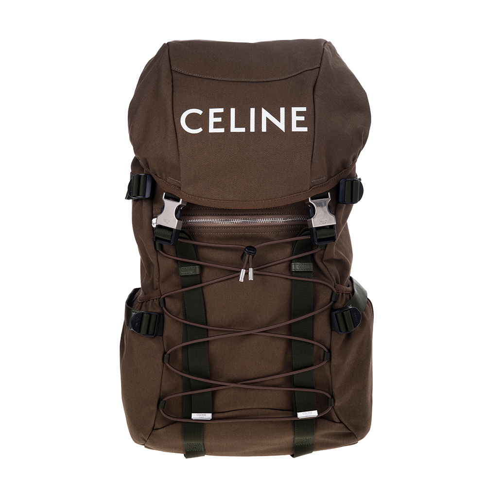 CELINE 新款印花CELINE棉質華達呢登山背包 (卡其色)