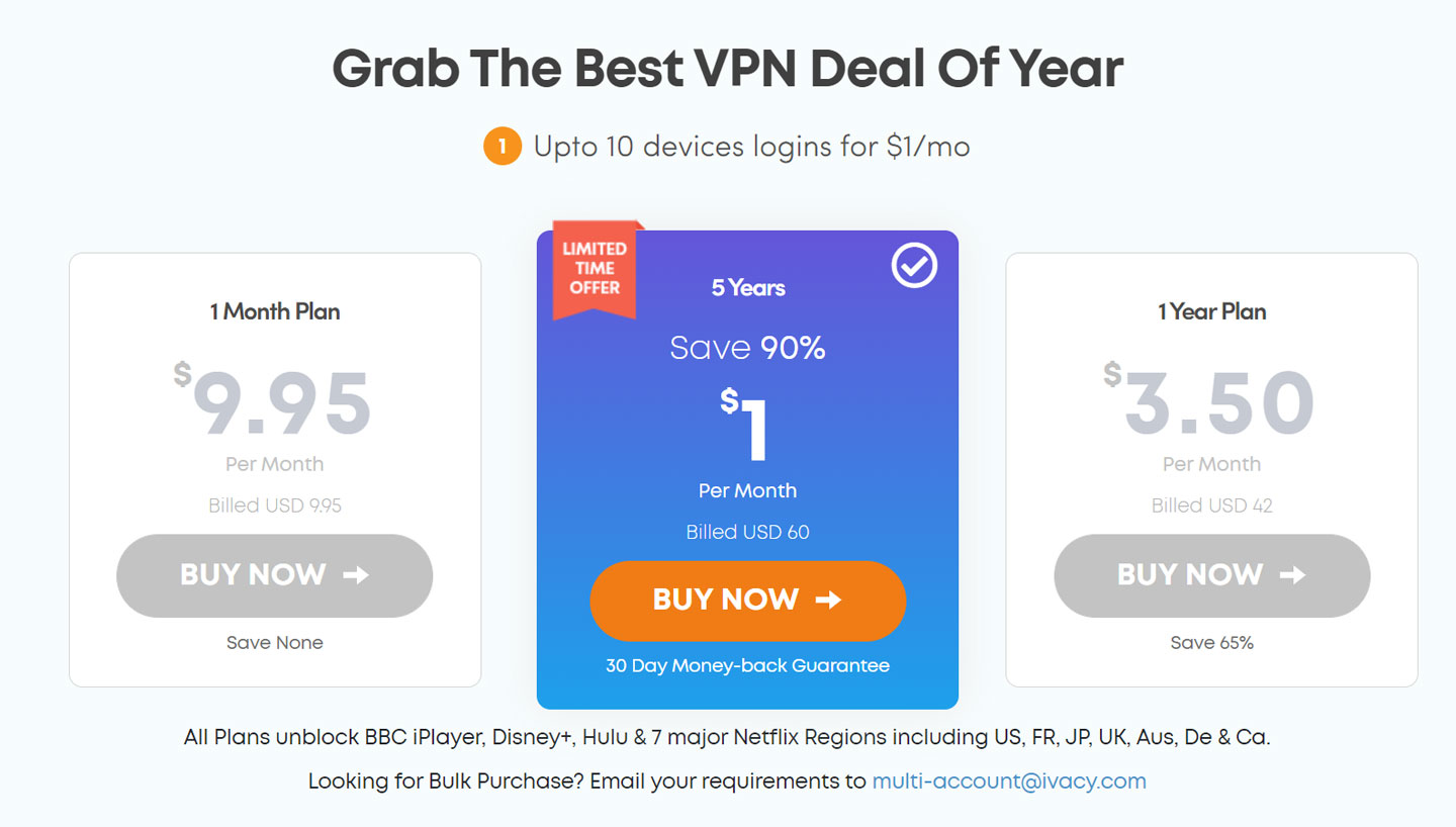 在 Ivacy VPN 的活動頁面，請選擇 1 折價格的 5 年方案，並點選「Buy Now」。