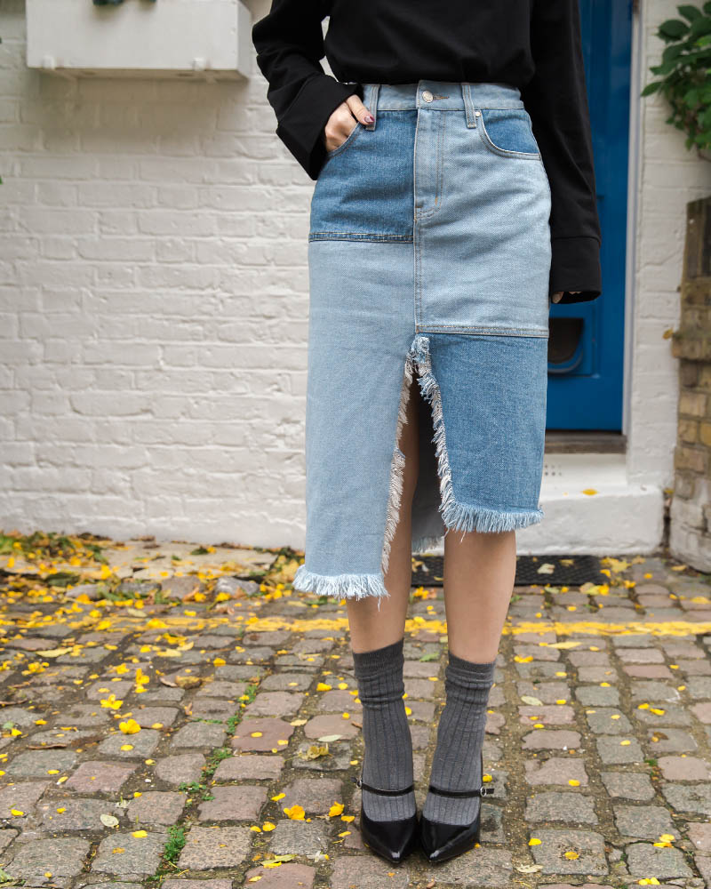 塊狀拚色設計/下擺開岔抽鬚 商品長度/適中商品版型/適中商品厚薄/適中商品彈性/無