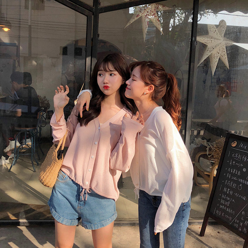 春夏女裝2019新款韓版寬鬆閨蜜裝薄款針織防晒衣chic外套空調衫女