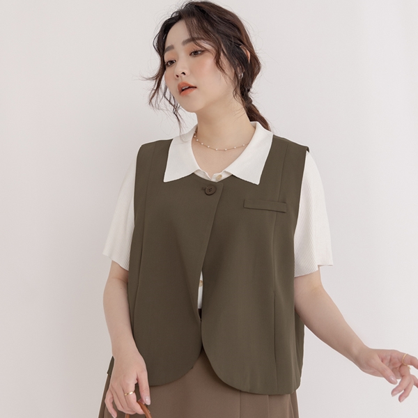 MISS.時髦單釦質感西裝背心 中大尺碼上衣