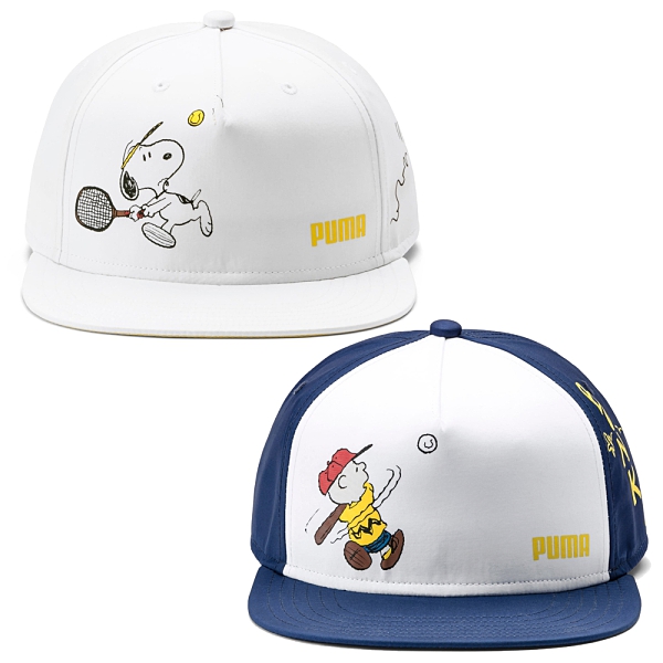 【現貨】PUMA x PEANUTS Flat Brim 帽子 老帽 休閒 史努比 查理布朗 白/藍【運動世界】02315901 / 02315902