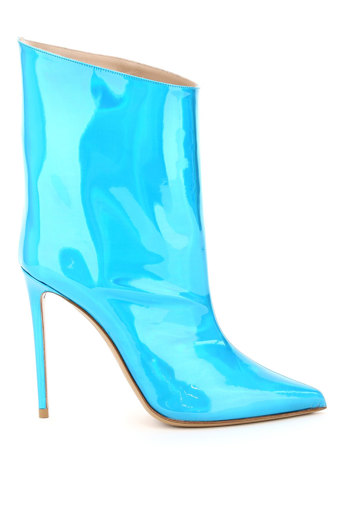 Alex boots by Alexandre Vauthier in iridescent shiny leather featured by a straight line slightly hi